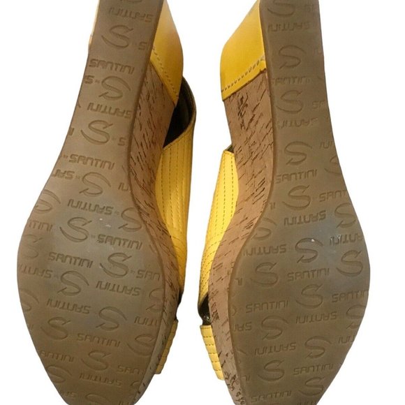Massimo Santini Womens 6 Yellow Wedge Buckle Cork Slingback Sandals Italy … - Picture 10 of 15